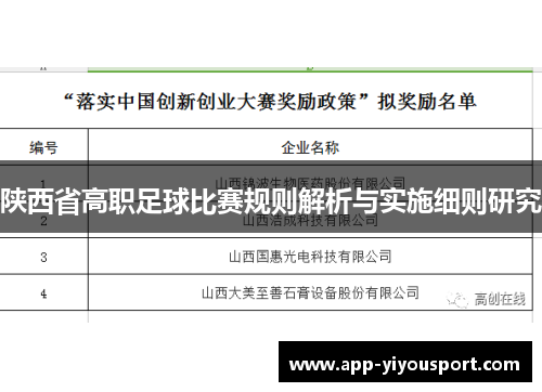 陕西省高职足球比赛规则解析与实施细则研究